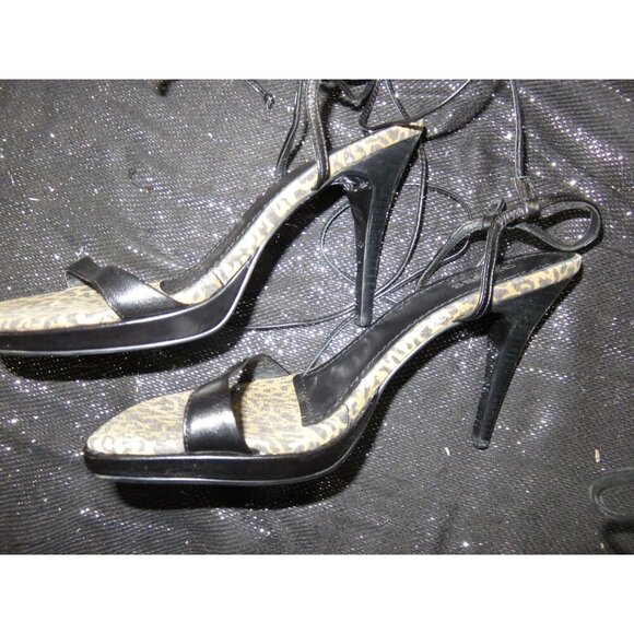 BOGO Guess by Marciano Black Leopard Leather Strappy Ankle Tie Heels sz 7.5 - Picture 5 of 12